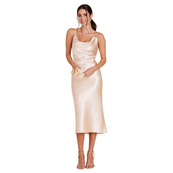 Birdy Grey Lisa Midi Length slip dress in Gold Satin size Medium - Picture 1 of 7
